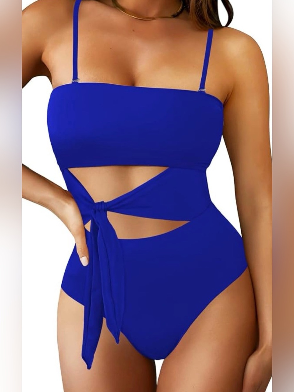 Blue One-Piece Tie-Front Swimsuit